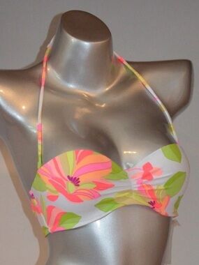 Victoria's Secret Neon Floral Bandeau Bikini Top - Pink, Green, Yellow sz 36D